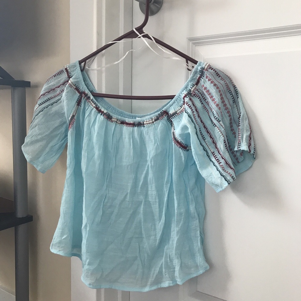 Light blue crop top with flower embroidery